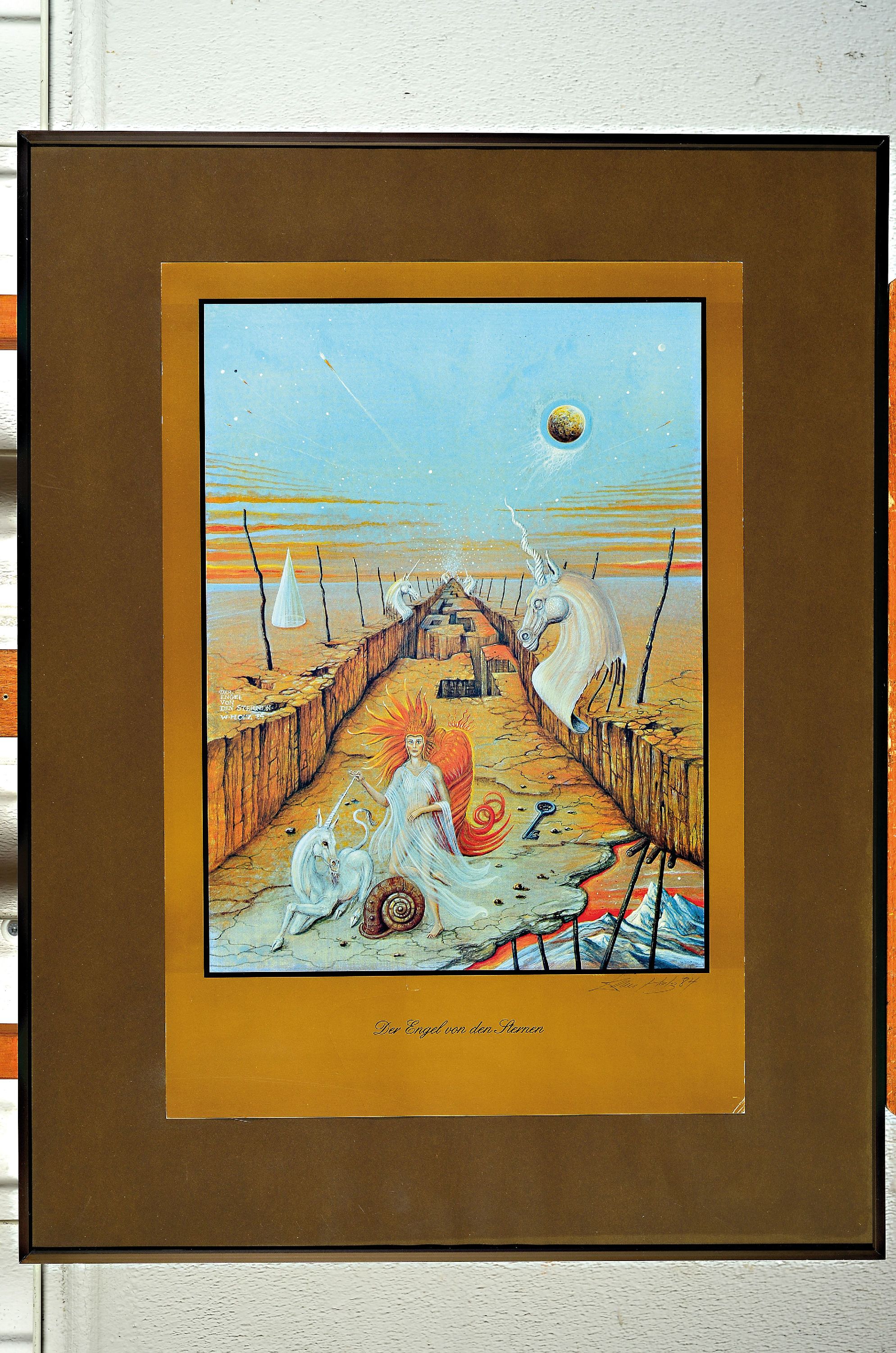 Detail k: Werner Holz, 1948 Grünstadt-1991 Ludwigshafen, Der Engel von den Sternen, Farboffset, rechts unten handsign., dat. 84, ca. 50x34cm, u.Gl., R. ca. ...