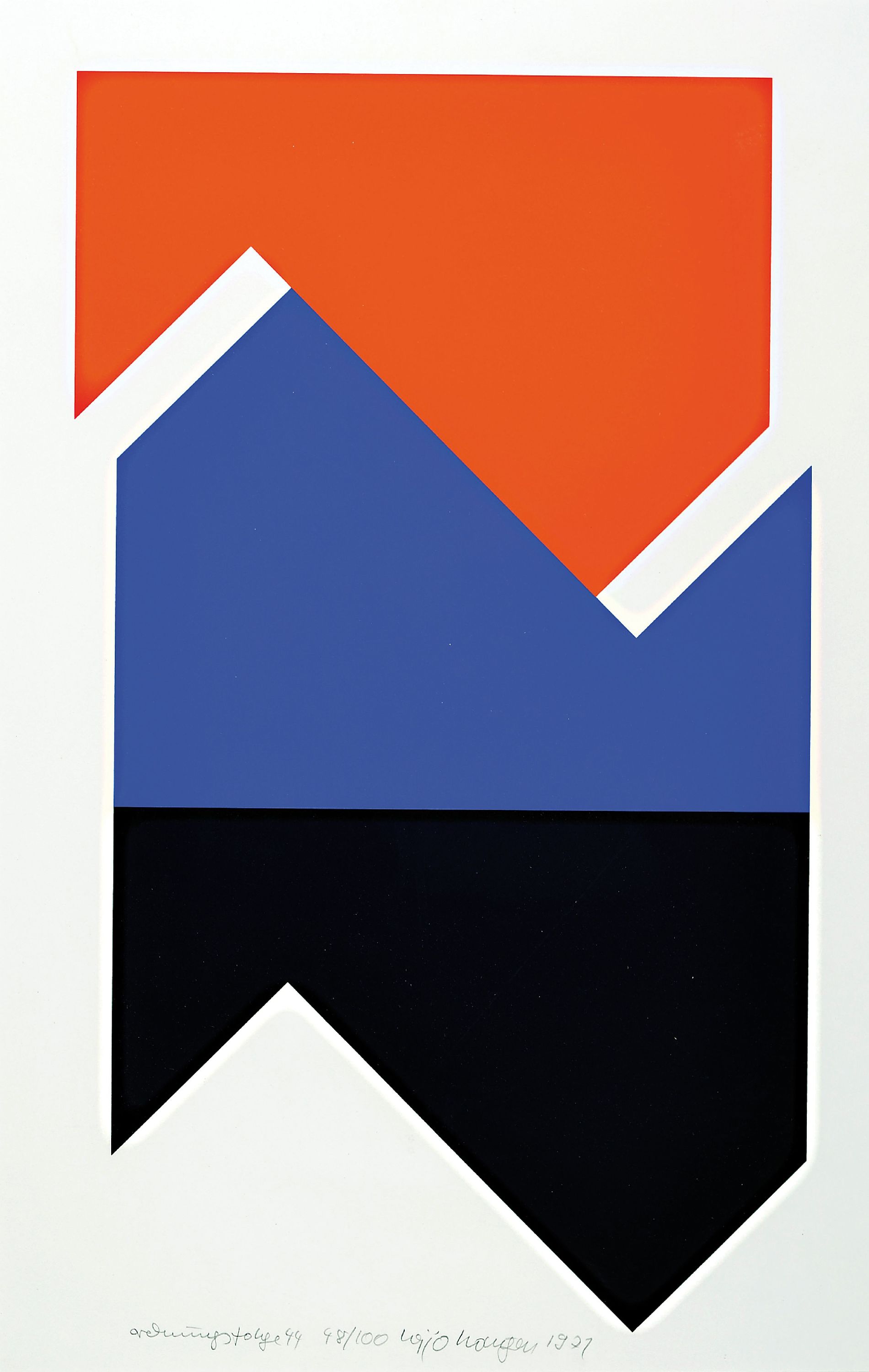 Heijo Hangen, 1927 Bad Kreuznach-2019, Odnungsfolge 44, Farbserigraphie, sign. und dat. 1971, num. 48/100, ca. 54x32cm, PP, u.Gl., R. ca. 70x50cm, ...