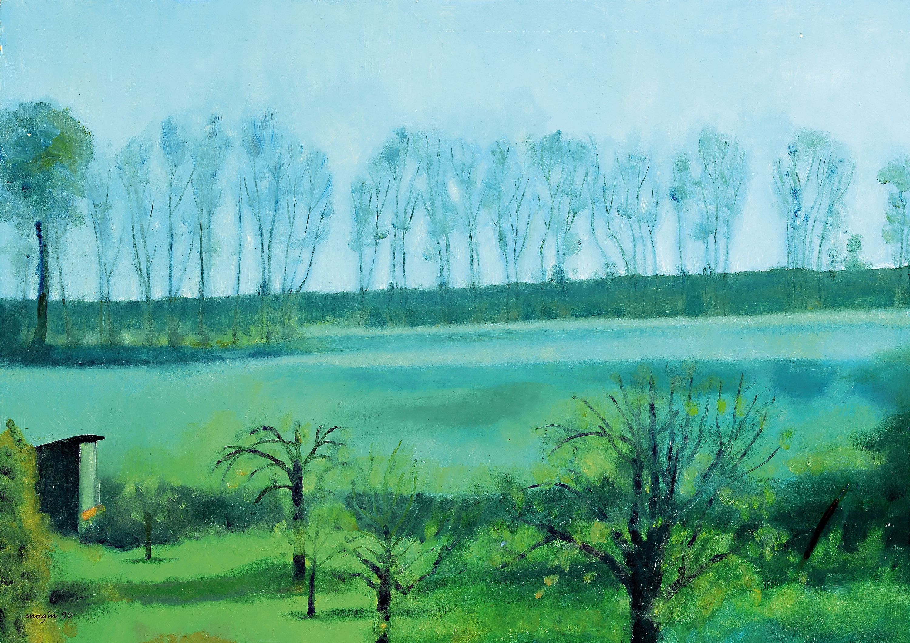 Wolf Magin, 1927 Mutterstadt-2009 Mannheim, Altrheinlandschaft, Öl auf Malkarton, links unten sign. und dat. 90, ca. 50x70cm