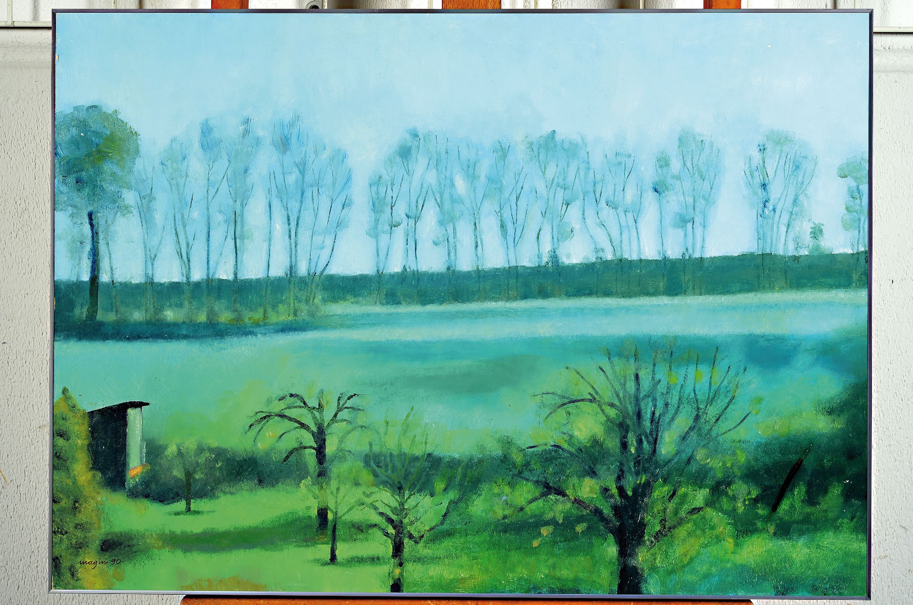 Detail k: Wolf Magin, 1927 Mutterstadt-2009 Mannheim, Altrheinlandschaft, Öl auf Malkarton, links unten sign. und dat. 90, ca. 50x70cm