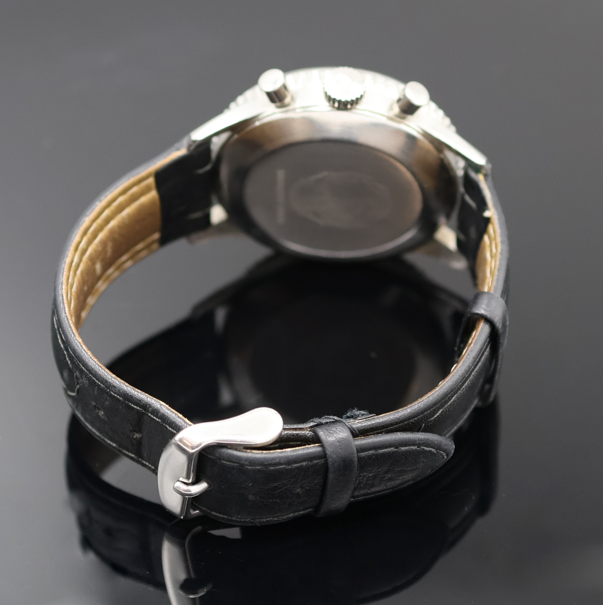 Detail b: BREITLING Schaltradchronograph Navitimer für die Irakische Luftwaffe, Schweiz um 1965, Handaufzug, 3-tlg. Edelstahlgeh., aufgedr. Boden m. ...