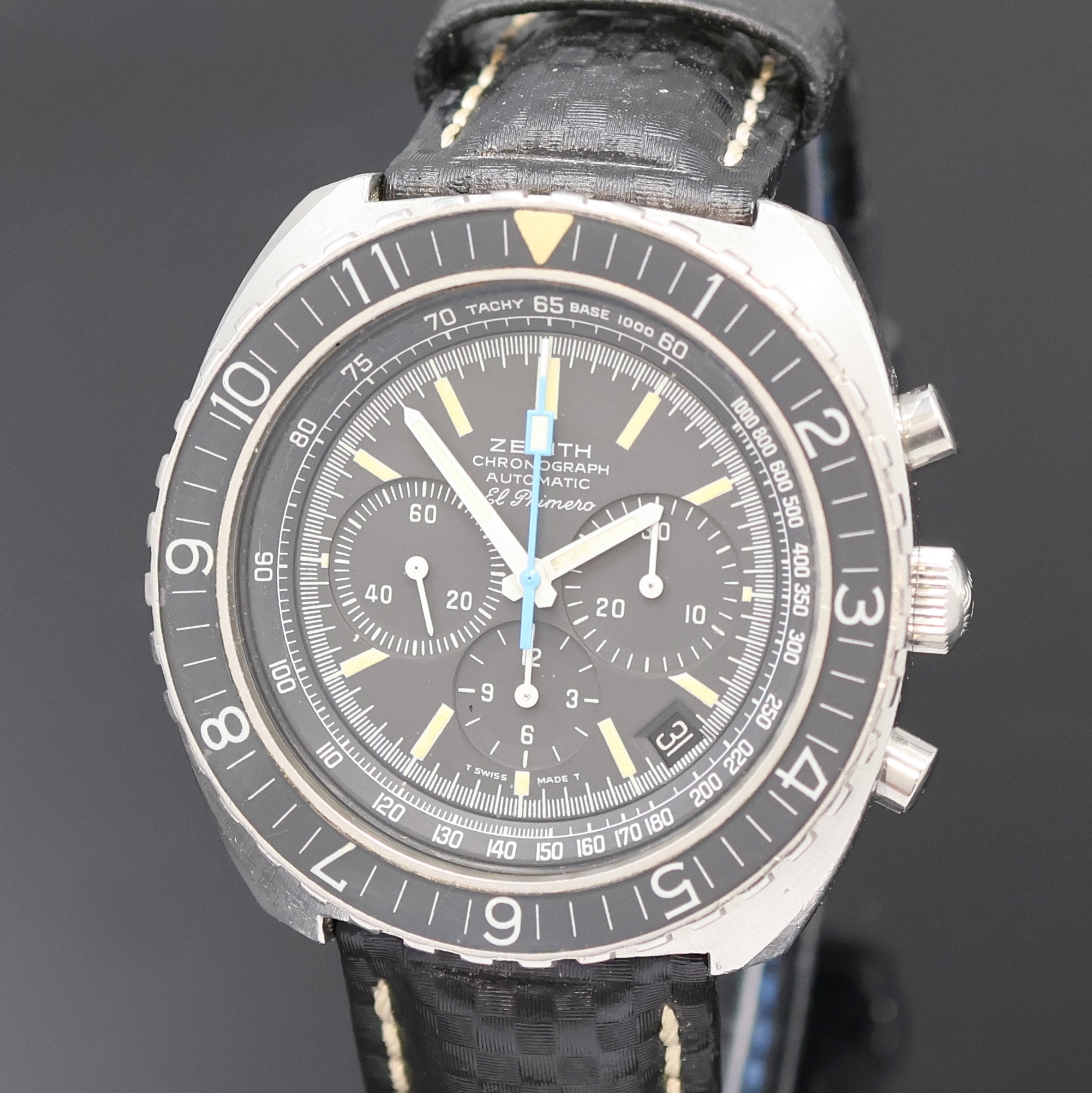 Detail a: ZENITH El Primero Sub-Sea seltener Herrenchronograph in Stahl Referenz 01-0150- 415, Schweiz um 1975, Automatik, Boden u. Krone verschr., Lünette ...