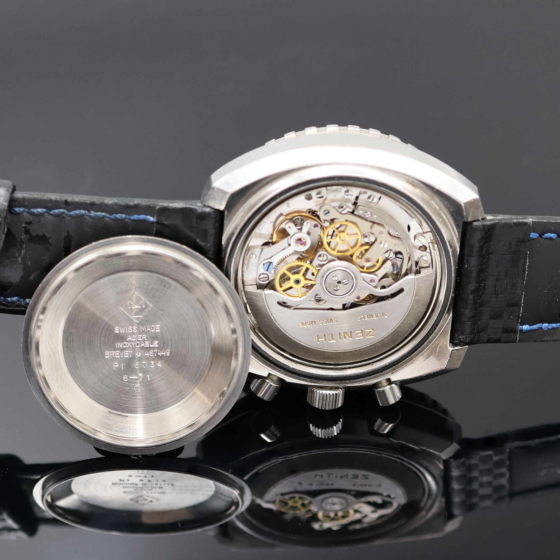 Detail f: ZENITH El Primero Sub-Sea seltener Herrenchronograph in Stahl Referenz 01-0150- 415, Schweiz um 1975, Automatik, Boden u. Krone verschr., Lünette ...