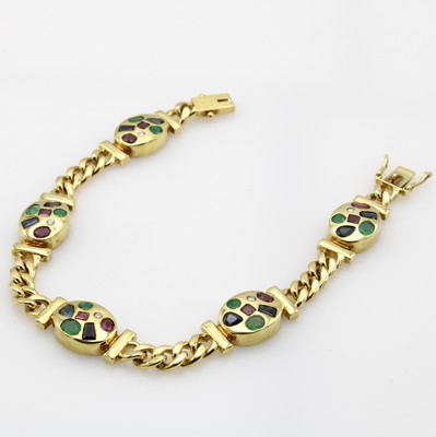 26945317a - Armband mit Farbsteinen und Brillanten, GG 585/000, Saphire, Rubine u. Smaragde, 5 ...
