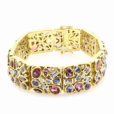 Image 26945319 - Armband mit Farbsteinen und Brillanten, GG 750/000, Turmaline, Tansanite u. Aquamarine, ...