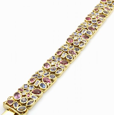 26945319a - Armband mit Farbsteinen und Brillanten, GG 750/000, Turmaline, Tansanite u. Aquamarine, ...