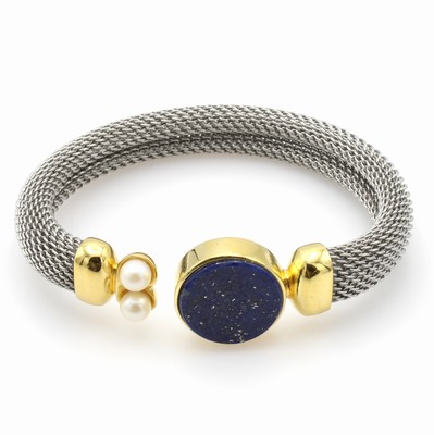 Image 26945324 - Stahlarmband mit Lapislazuli und Süßwasser- zuchtperlen, z.T. 925er Silber ...