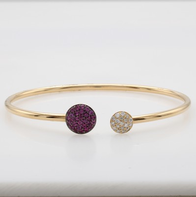 Image Armreif mit Saphiren und Brillanten, RG 750/000, 2 runde Elemente bes. m. pinkf. ...