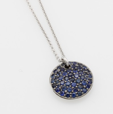 Image Anhänger mit Saphiren an Kette, WG 750/000, runder Form, blaue Saphire zus. ca. ...