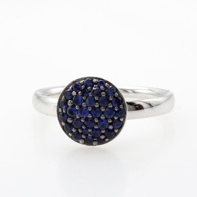 Image Ring mit Saphiren, WG 750/000, runder Ring- kopf bes. m. blauen Saphiren zus. ca. 0.50 ...