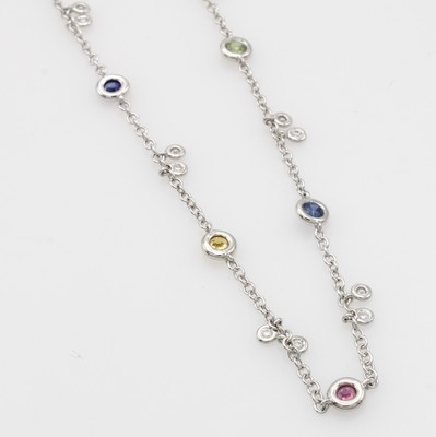 Image Collier mit Saphiren und Brillanten, WG 750/000, bunte Saphire in Zargenfassungen zus. ...