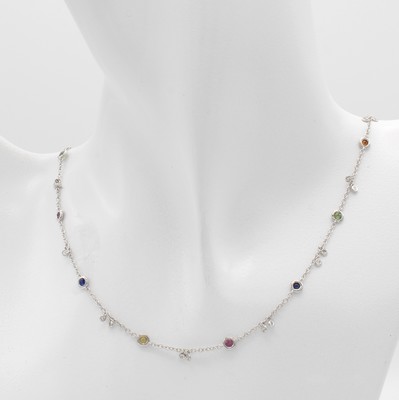 26945393a - Collier mit Saphiren und Brillanten, WG 750/000, bunte Saphire in Zargenfassungen zus. ...