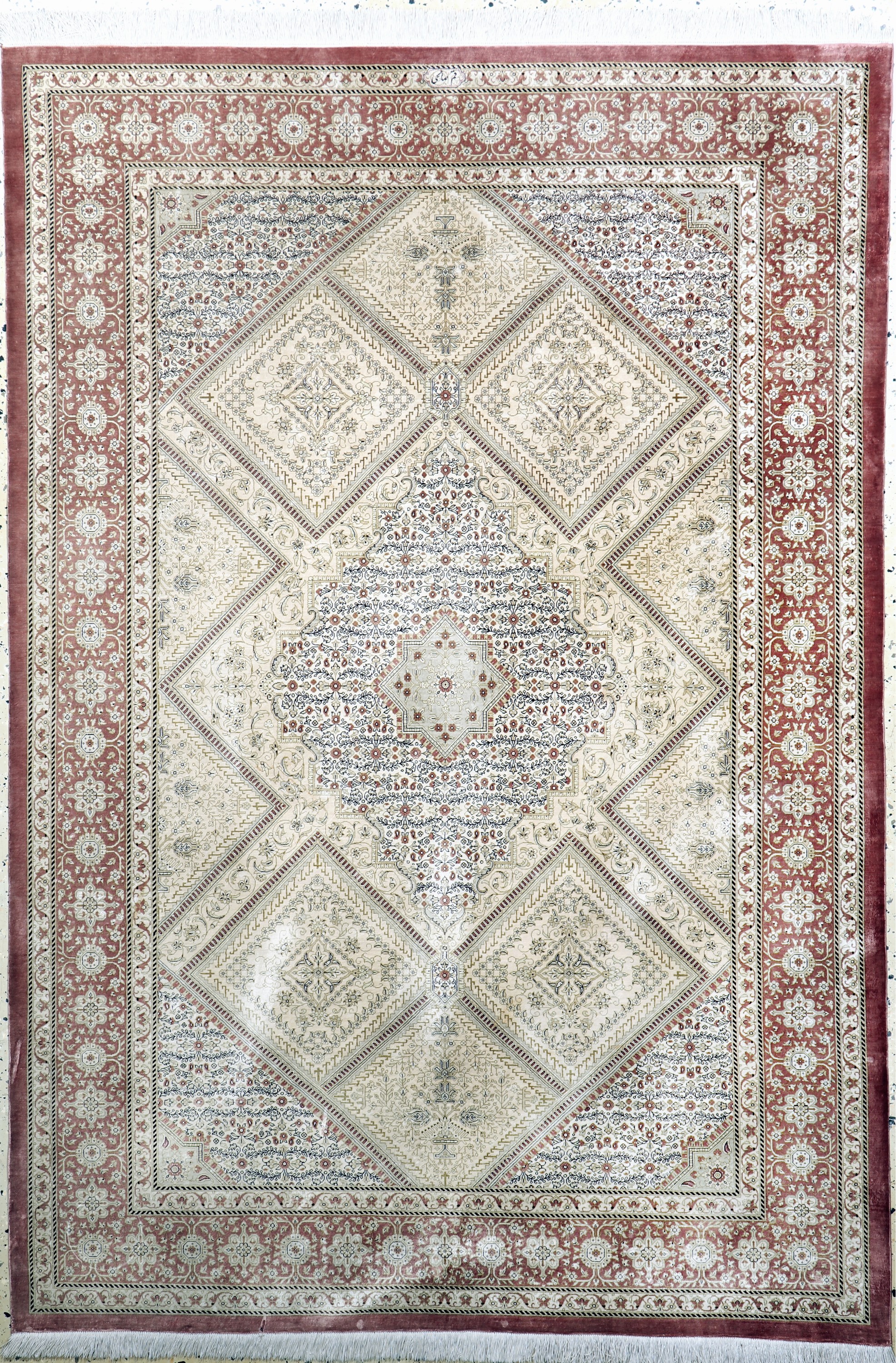 Ghom Seide fein Persien, signiert"Salehi", Ende 20.Jhd, reine Naturseide, ca. 200 x 136 cm, ca. 1,0 Mio. Kn/qm, EHZ: 1-2
