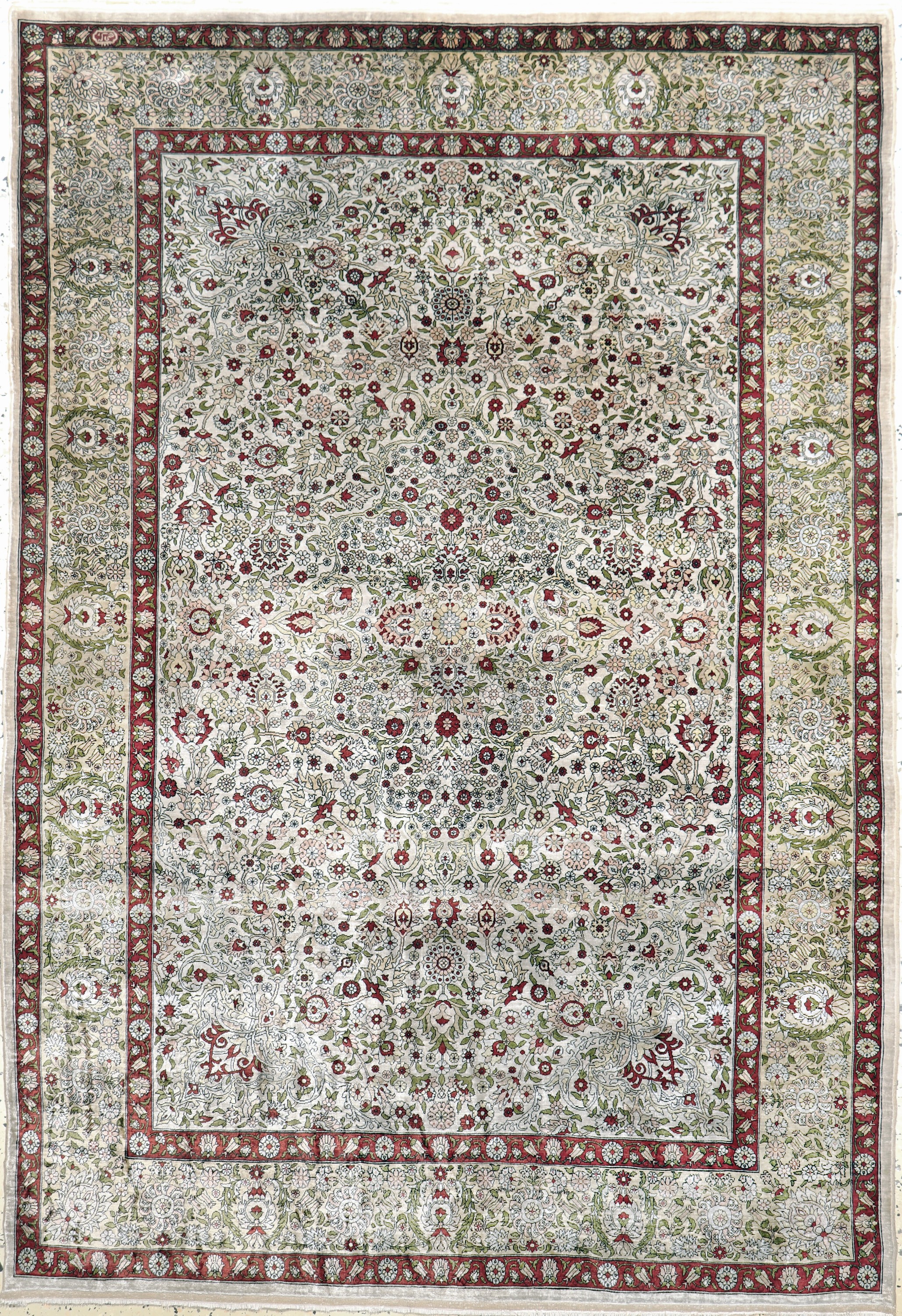 Hereke Seide fein signiert, Türkei, Mitte 20.Jhd, reine Naturseide, ca. 175 x 122 cm, ca. 1,0 Mio. Kn/qm, EHZ: 2