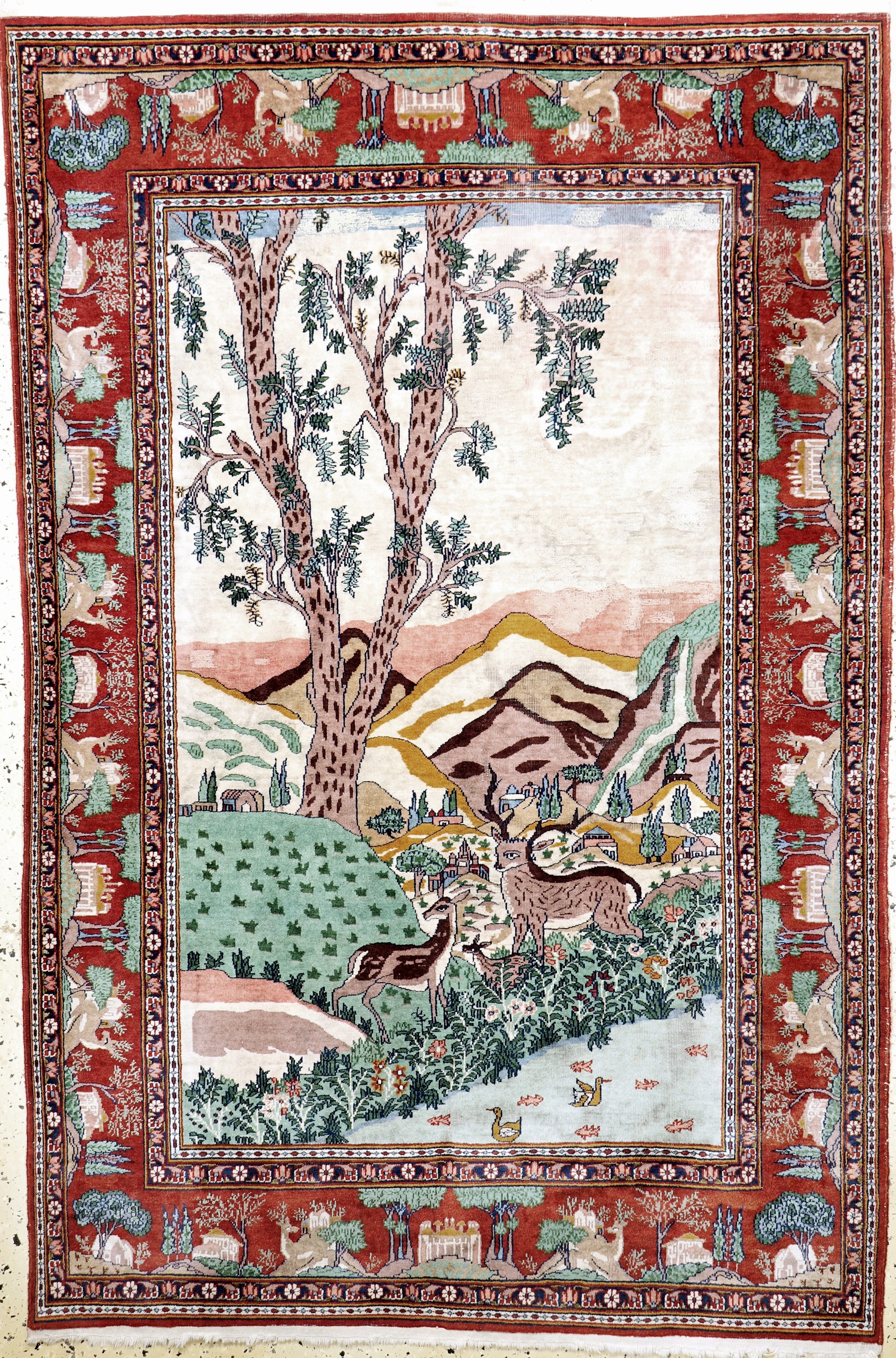 Keschan fein, Ägypten, Mitte 20.Jhd, Wolle auf Baumwolle, ca. 185 x 125 cm, EHZ: 3, (großflächig restauriert)