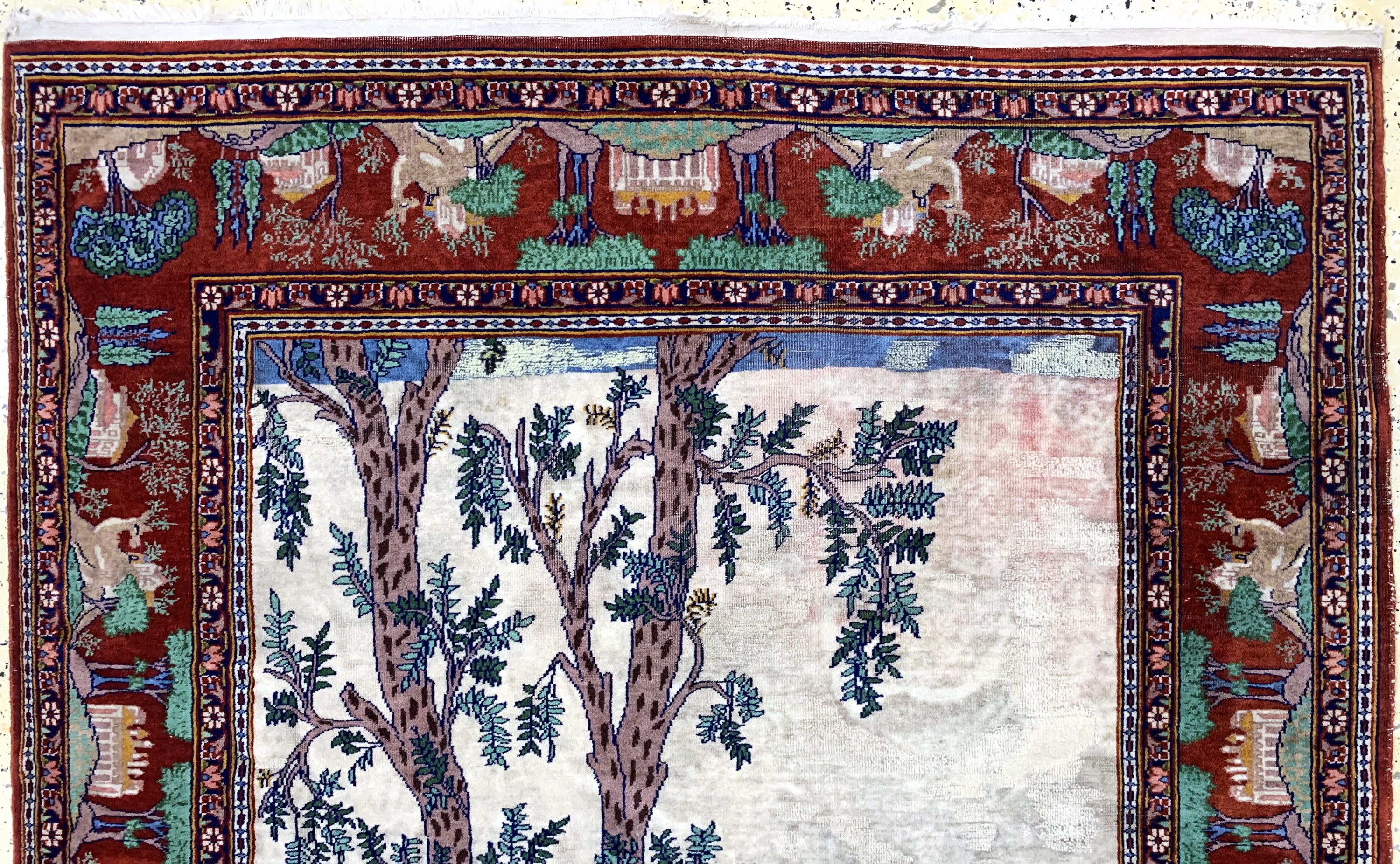 Detail a: Keschan fein, Ägypten, Mitte 20.Jhd, Wolle auf Baumwolle, ca. 185 x 125 cm, EHZ: 3, (großflächig restauriert)