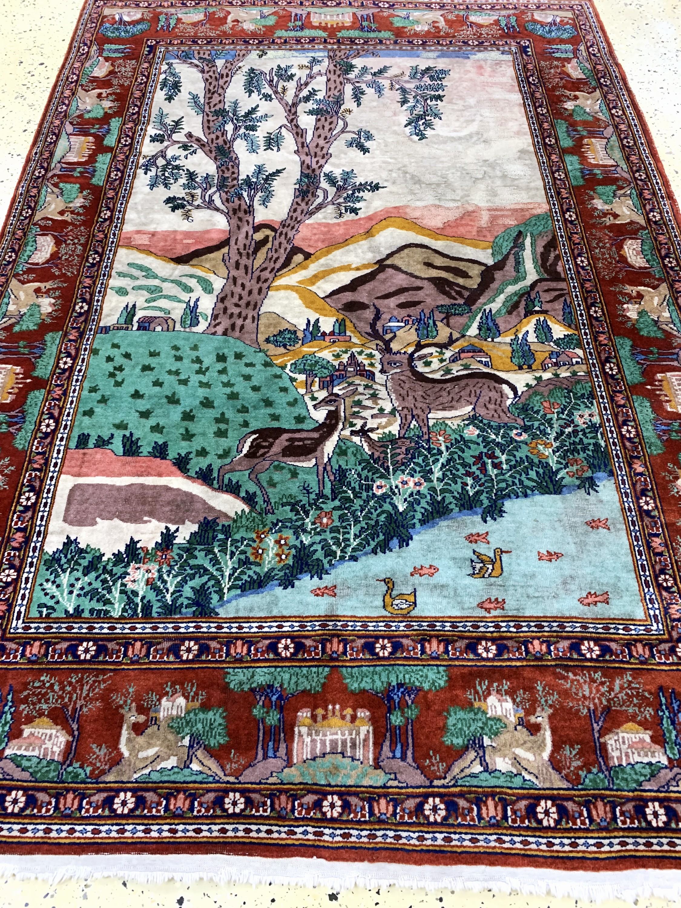 Detail e: Keschan fein, Ägypten, Mitte 20.Jhd, Wolle auf Baumwolle, ca. 185 x 125 cm, EHZ: 3, (großflächig restauriert)