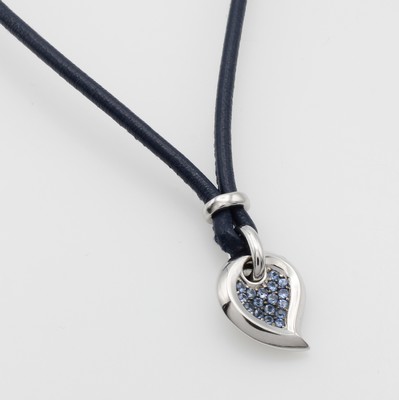 Image Ledercollier mit Saphiren, WG 585/000, tropfenf. Anhänger bes. m. blauen Saphiren ...