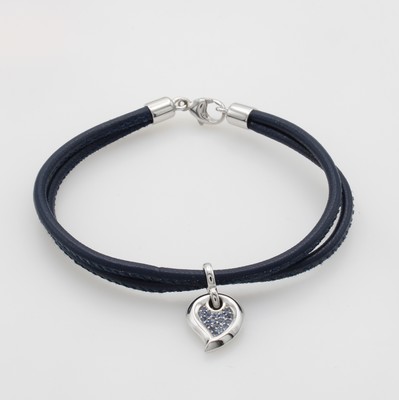 Image 2 reihiges Lederarmband mit Saphiren, WG 585/000, tropfenf. Anhänger bes. m. blauen ...