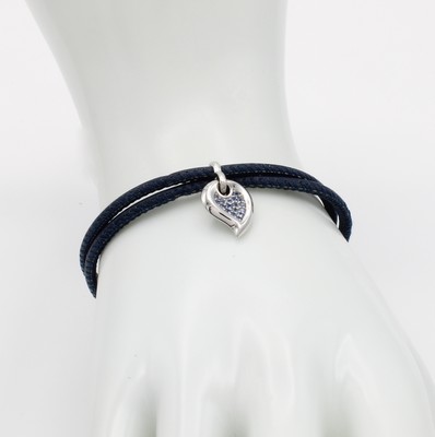 26945404a - 2 reihiges Lederarmband mit Saphiren, WG 585/000, tropfenf. Anhänger bes. m. blauen ...