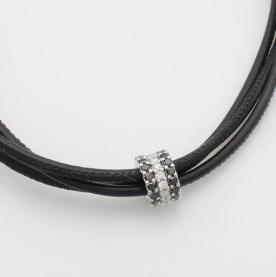 Image 3 reihiges Ledercollier mit Diamanten und Brillanten, WG 750/000, 2 Ringe bes. m. ...