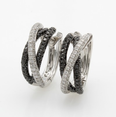 Image Paar Klappcreolen mit Diamanten und Brillanten, WG 750/000, Vorderseiten in 3 rhg. ...