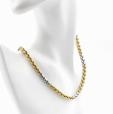 26945544a - Massives Zopfcollier, GG/WG 750/000, Kara- binerschl., Gew. ca. 37.6 g, L. ca. 45 cm