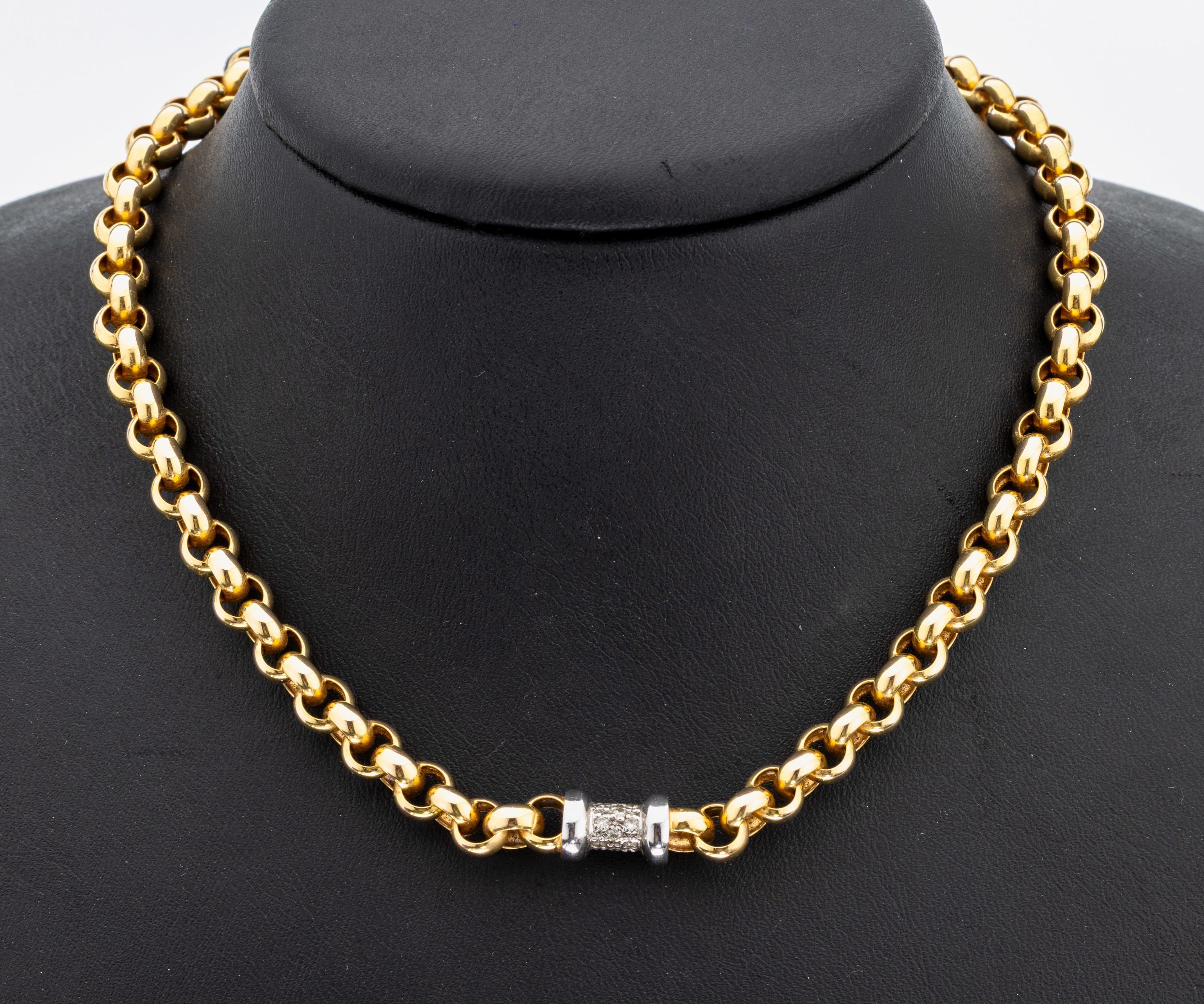 14 kt Gold Brillant-Collier, GG/WG 585/000,Erbskette, Mittelteil WG mit Brillanten zus. ca. 0.15 ct Weiß/si-p, L. ca. 42 cm, Karabinerschließe, ...