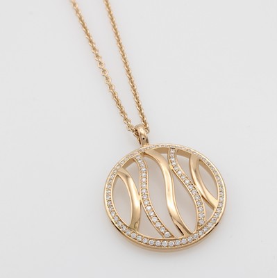 Image 26945791 - Anhänger mit Brillanten an Kette, RG 750/000, runde, durchbrochene Form, Brill. ...