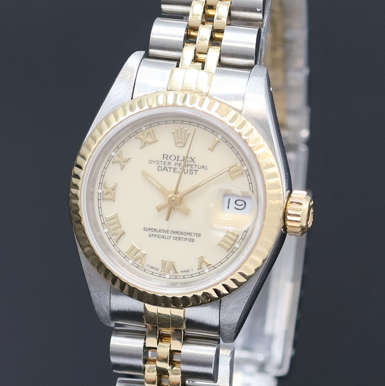 Detail a: ROLEX Oyster Perpetual Datejust Damenarmbanduhr Referenz 69173, Automatik, C-Serie, Edelstahl/Gold kombiniert inkl. Jubileeband m. Faltschl., Boden ...