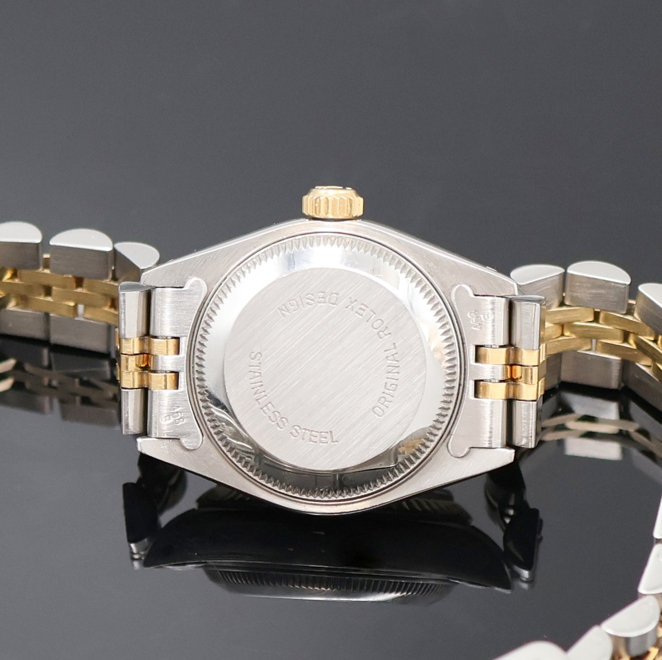 Detail d: ROLEX Oyster Perpetual Datejust Damenarmbanduhr Referenz 69173, Automatik, C-Serie, Edelstahl/Gold kombiniert inkl. Jubileeband m. Faltschl., Boden ...