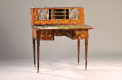 Image secretary around 1780/1800, mahogany veneer, elaborately inlaid of floral decorations, ...