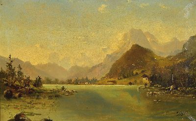 Image 26945833 - K. Hofs, Münchener Maler, 2.Hälfte 20. Jh., Gebirgssee mit Blick auf die ...