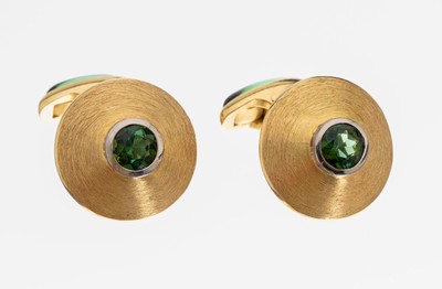 Image Paar 18 kt Gold Turmalin-Manschettenknöpfe, GG/WG 750/000, schwere ...