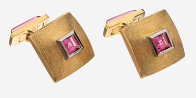 Image Paar 18 kt Gold Turmalin-Manschettenknöpfe, GG/WG 750/000, schwere ...