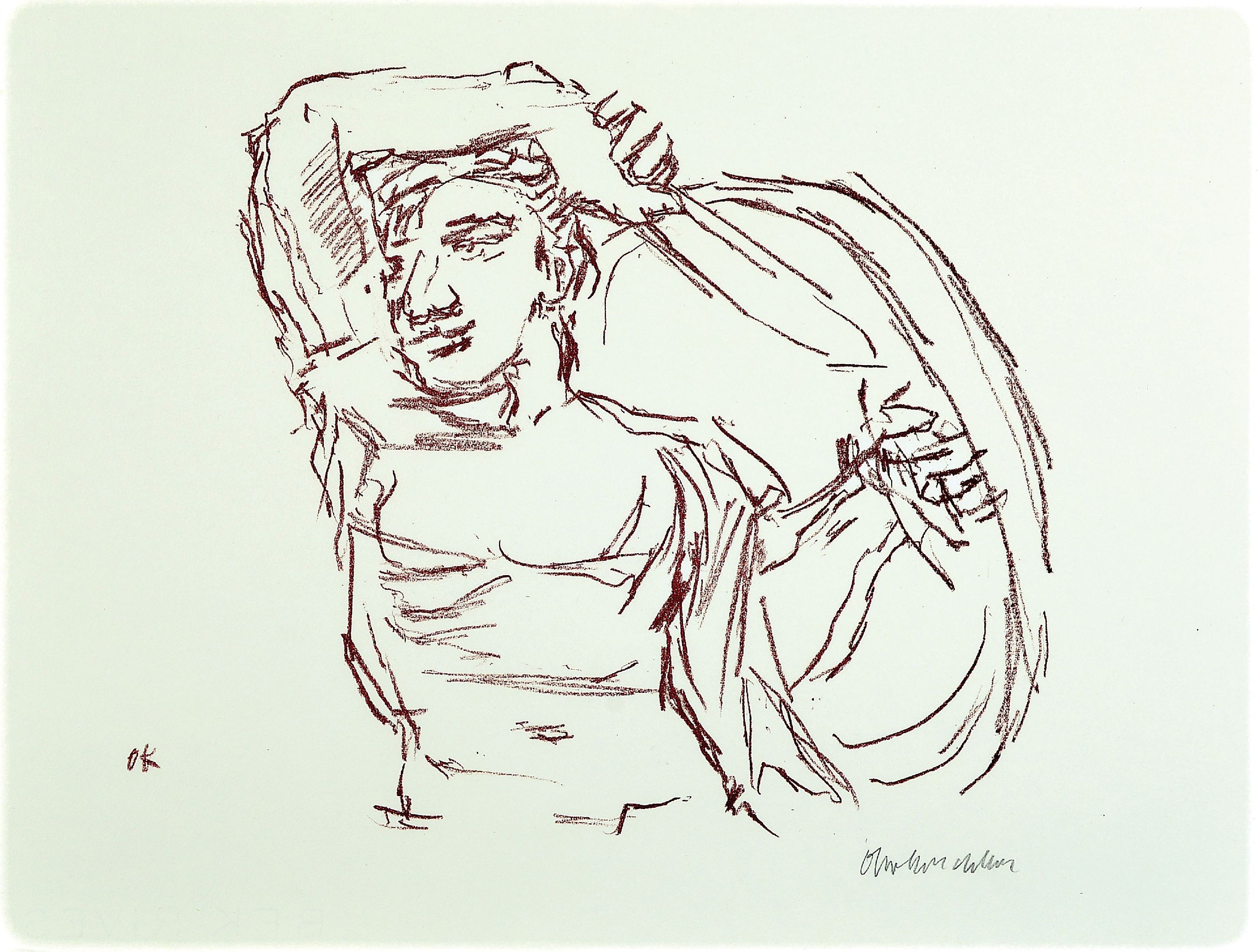 Oskar Kokoschka, 1886 Pöchlarn-1980 Montreux, Kieger, Lithographie auf Bütten, im Stein monogr., handsigniert, ca. 35.5x47cm, u.Gl., R. ca. ...