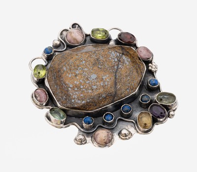 Image Opal-Farbstein-Anhänger, Silber gepr., abstrakte Gestaltung, mittig gr. ...