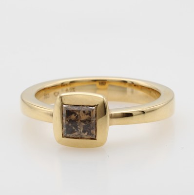 Image 26945964 - Ring mit Diamant, RG 750/000, Diam. im Princess-Cut ca. 0.75 ct braun/si, glatte ...