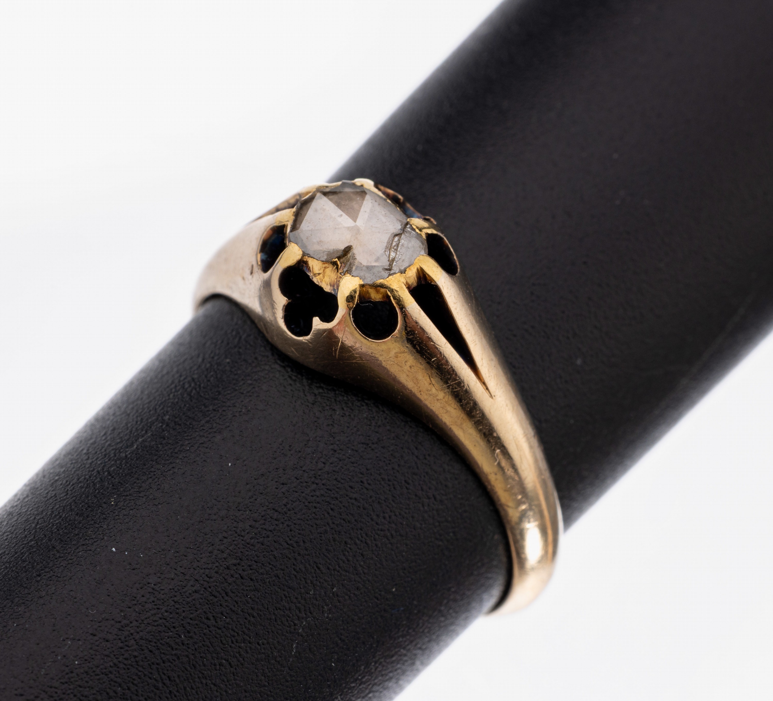 14 kt Gold Diamant-Ring, um 1900, GG 585/000 gepr., Diamantrose, besch., RW 55, ca.3.9 g