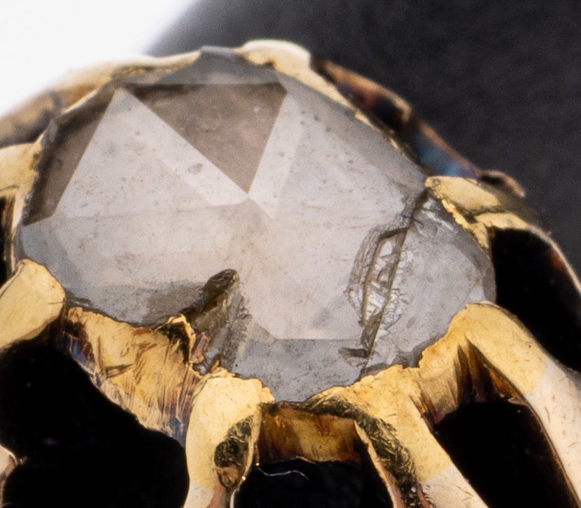 Detail a: 14 kt Gold Diamant-Ring, um 1900, GG 585/000 gepr., Diamantrose, besch., RW 55, ca.3.9 g