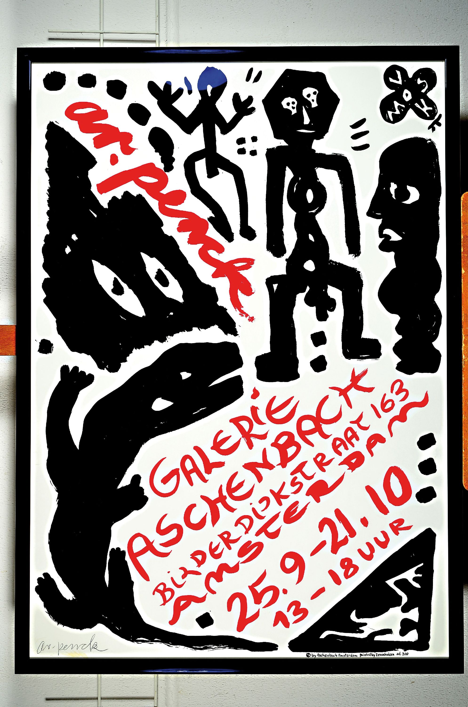 Detail k: A.R. Penck, 1939 Dresden-2017 Zürich, Plakat zur Ausst. Galerie Aschenbach, handsigniert, ca. 100x70cm, u.Gl., R.