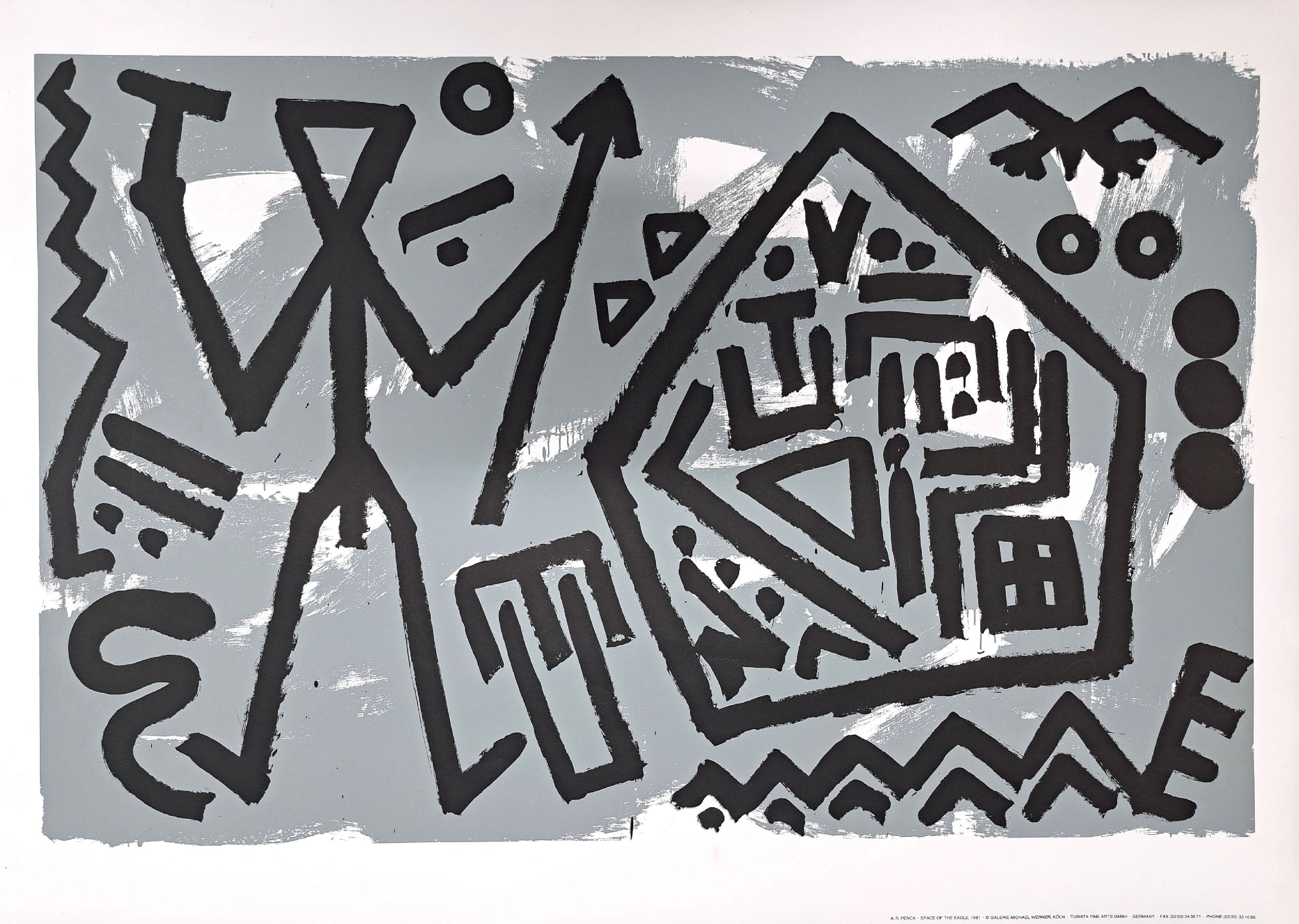 A.R. Penck, 1939 Dresden-2017 Zürich, Space of the Eagle, Farbserigraphie auf Bütten von 1981, Ed. Galerie Michel Werner Köln, ca. 76x107cm