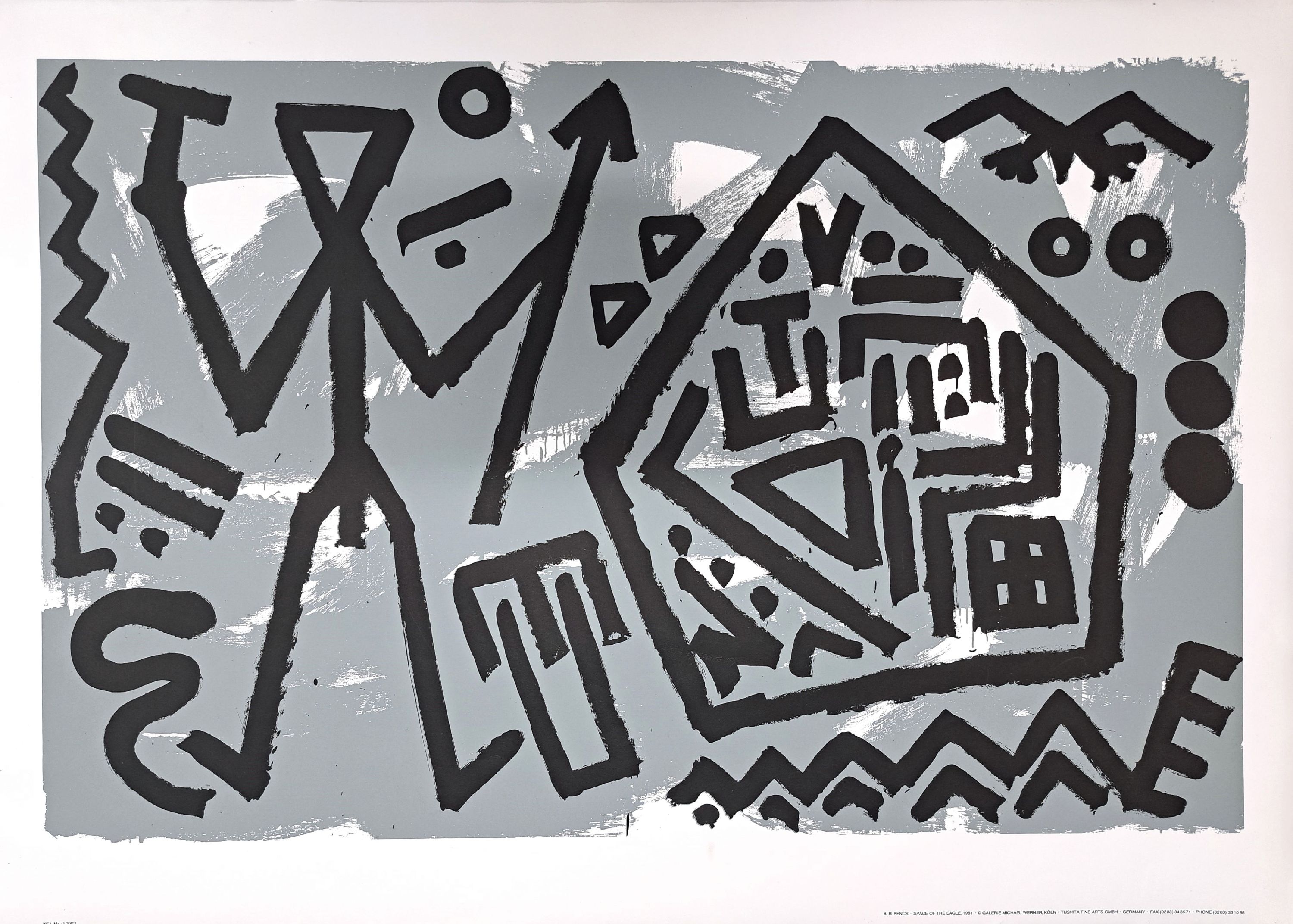 Detail k: A.R. Penck, 1939 Dresden-2017 Zürich, Space of the Eagle, Farbserigraphie auf Bütten von 1981, Ed. Galerie Michel Werner Köln, ca. 76x107cm