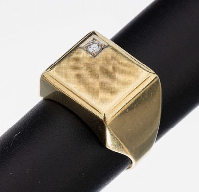 Image 14 kt Gold Brillant-Ring, GG 585/000, quadratischer Ringkopf sat., 1 Brillant ca. 0.08 ...