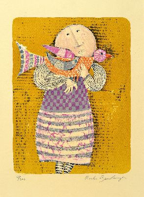 Image 26946065 - Graziele Rodo Boulanger, geb. 1945 La Paz, Mädchen mit Vogel, Farblithographie, ...