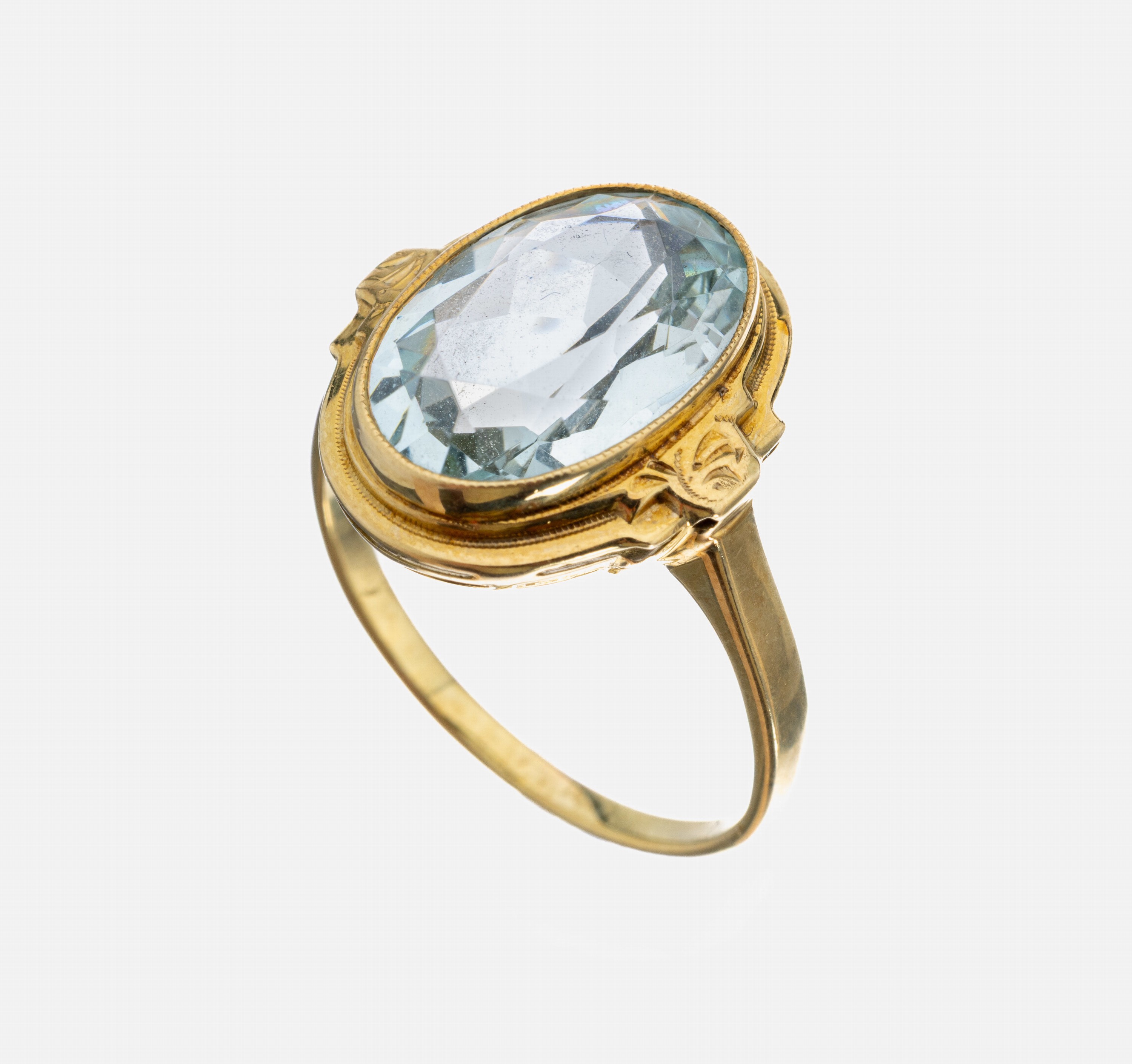 14 kt Gold Aquamarin-Ring, GG 585/000, ovalfacett. Aquamarin ca. 3.0 ct, RW 56, ca. 3.6 g