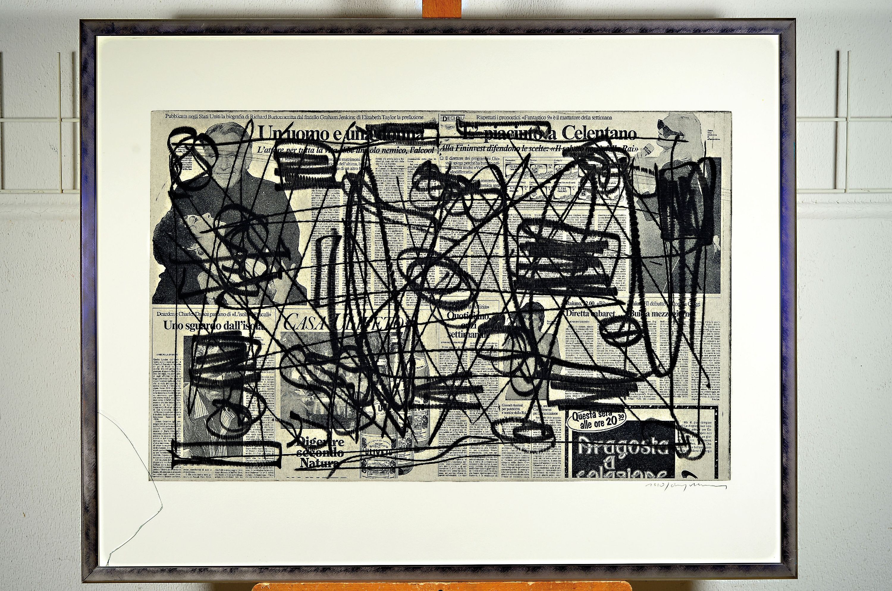 Detail k: Olaf Metzel, geb., 1952 Berlin, Ohne Titel, Radierung auf kopiertes Zeitungspapier, rechts unten sign. und dat. 1990, ca. 48x75cm, u.Gl., R. ca. ...
