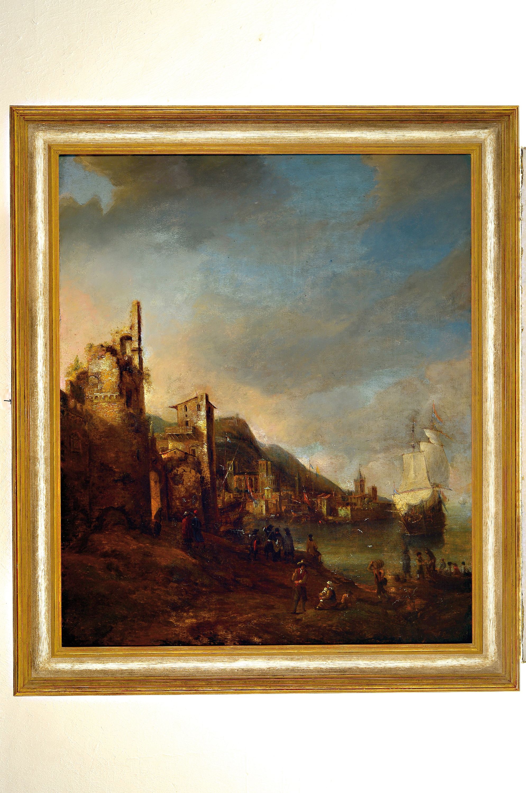 Detail k: Jan Abrahamz Beerstraten, 1622 Amsterdam - 1666, bedeutender niederländischer Altmeister , bekannt für seine Seeschlachten und Seehäfen, hier ...