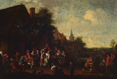 Image 26946192 - Umkreis Erasmus I de Bie (1629 - 1675), Bauernfest, Öl/Holz, restauriert, ...
