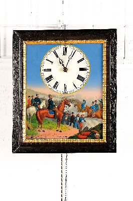Image 26946315 - Rahmenuhr, Schwarzwald, um 1875, Holzgehäuse, hinter Glas Lithographie, Darstellung ...